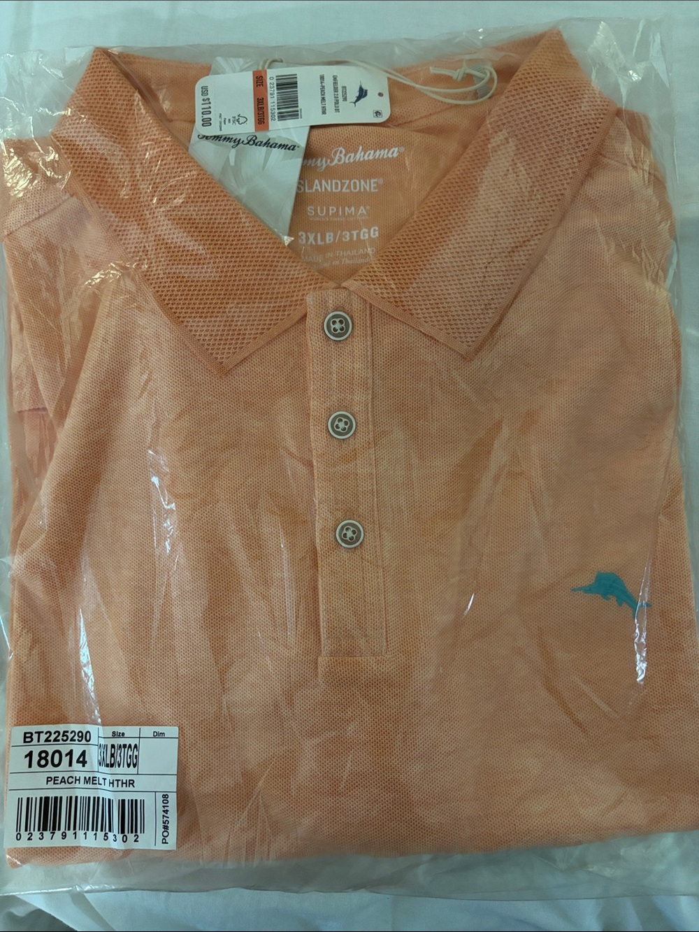 Tommy Bahama Peach Polo with Teal Marlin Accent 3XLB